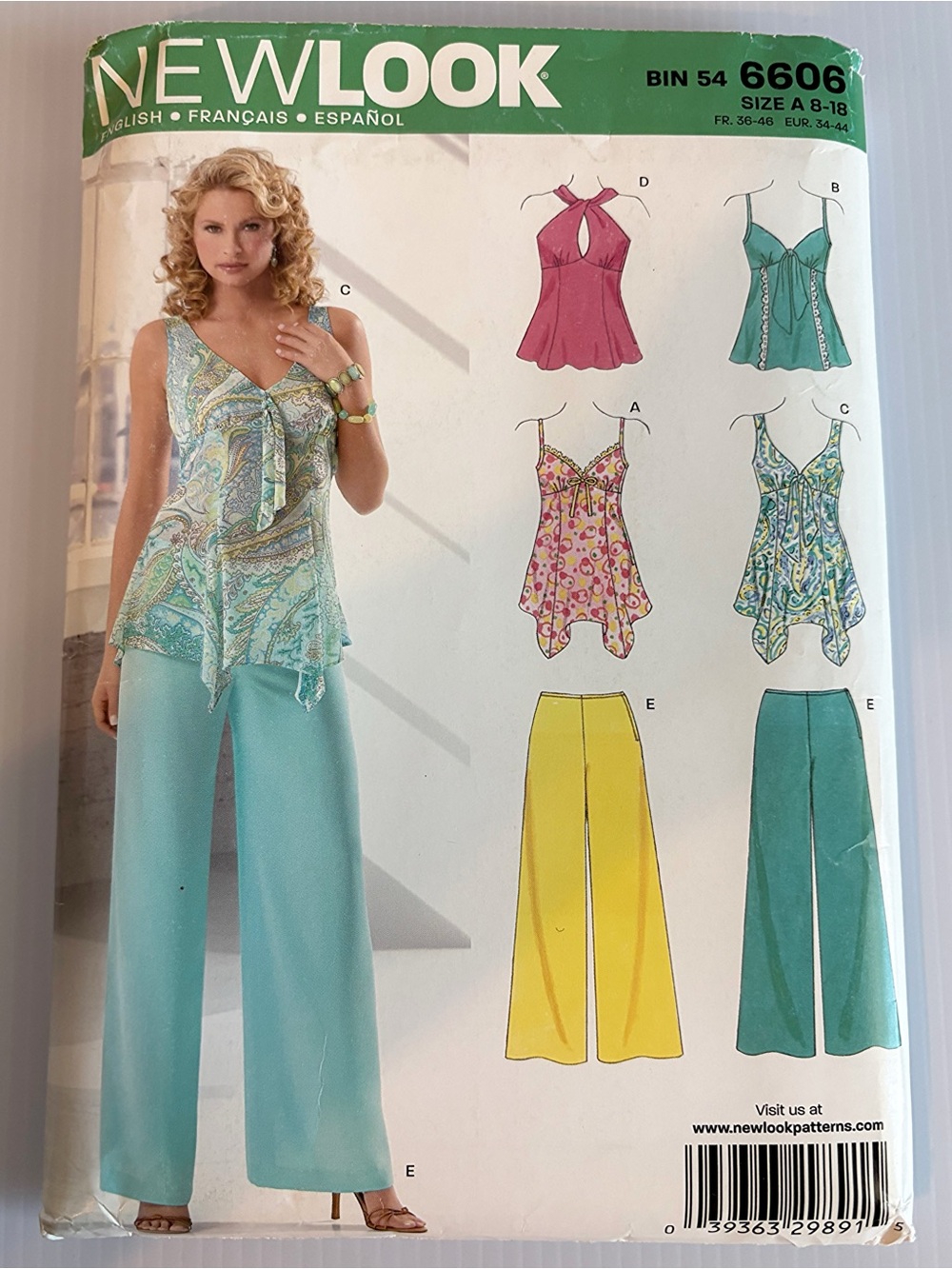 Vintage Y2K New Look Women’s Camisole Tops + Wide Leg Pants Sewing Pattern 6606
